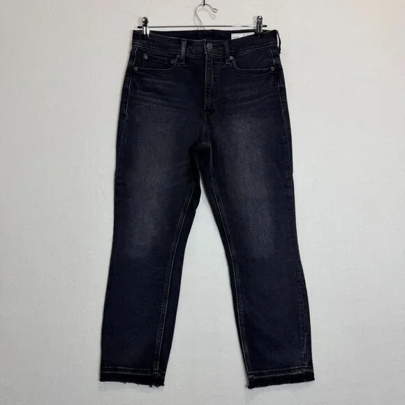 Gap Vintage Slim High Rise Black Denim Jeans Frayed Hem Womens Size 29 Petite - Picture 13 of 13
